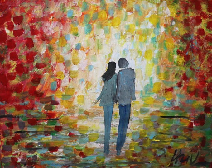 Original Oil Painting on 20x16 Stretched Canvas: Romantic Figurative Couple Scene