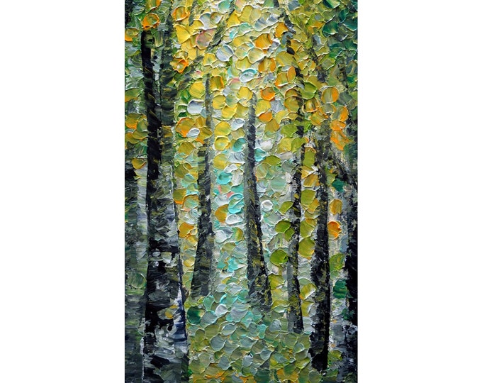 Spring Path freshly made Original Oil Painting shades of green blues gray yellow