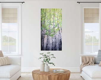 Aspen Tree Painting Original Spring Landscape Vertical Wall Art
