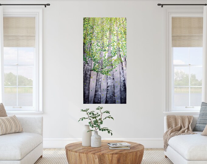 Aspen Tree Painting Original Spring Landscape Vertical Wall Art