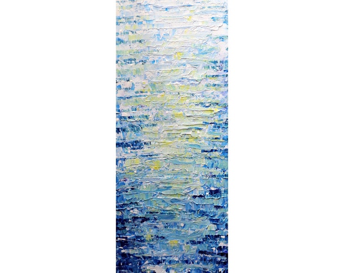 BLUE WATER Tall vertical wall art ORIGINAL Painting canvas abstract, Long Narrow wall decor for staircase, bathroom, kitchen, entryway