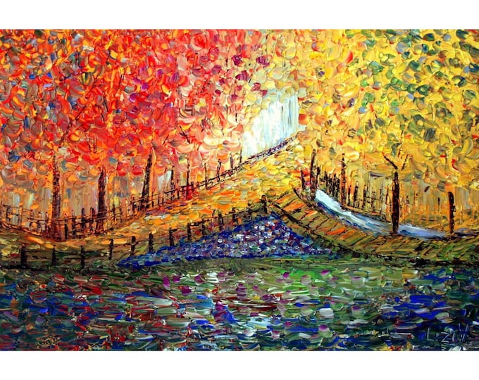 AUTUMN CONCERTO Original Oil Painting on Canvas Landscape Fall Trees Forest in shades of yellow, orange, red and brown