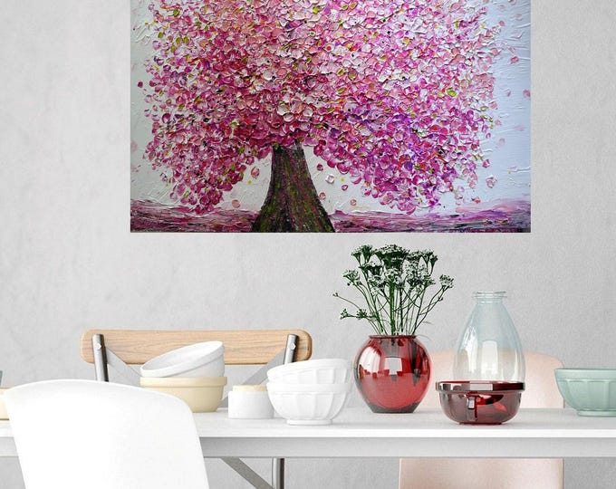 CHERRY SAKURA Pink Blossom Impasto Oil Abstract Painting Original Art Spring