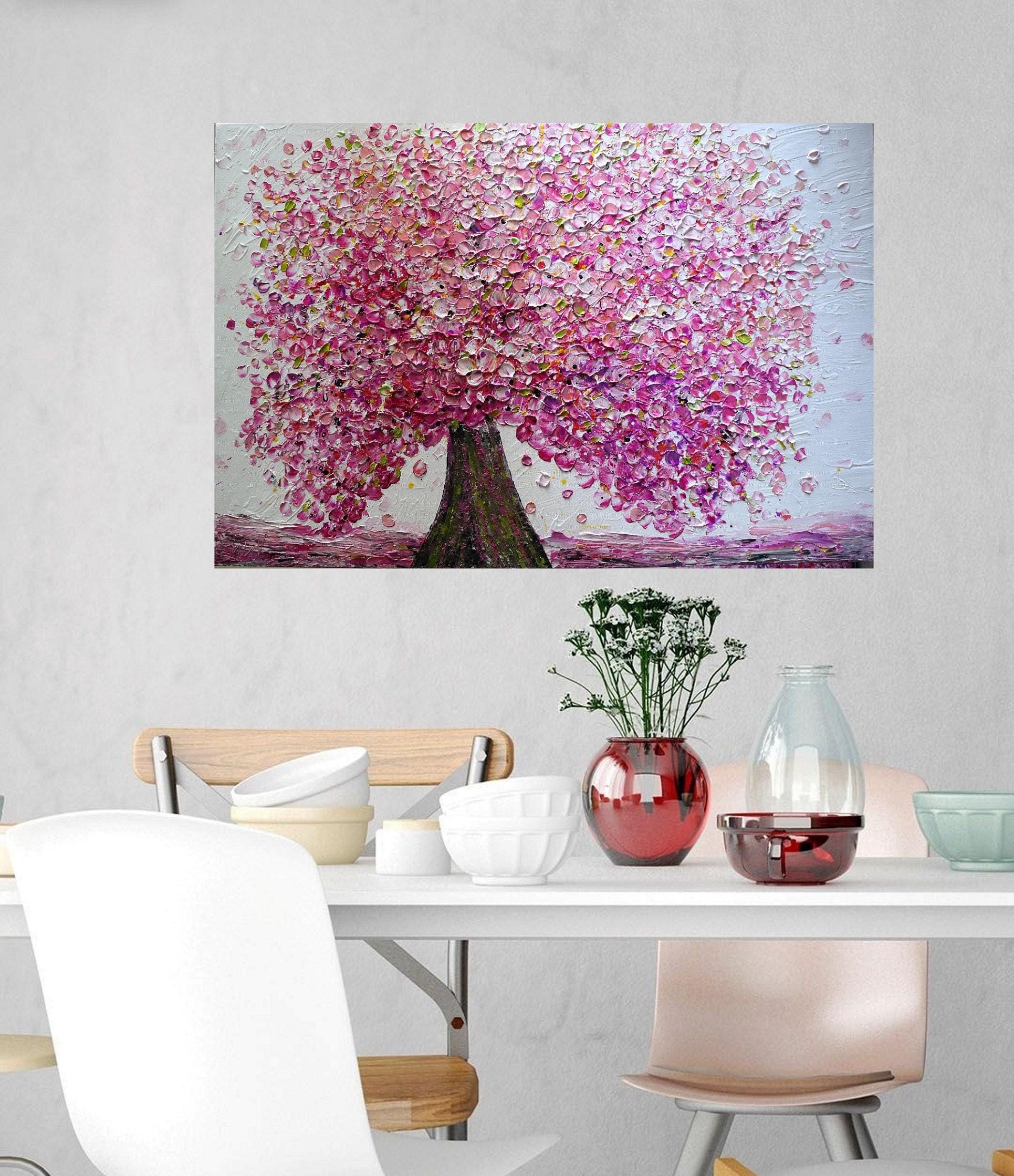 【M4号】 untitled いちじく 油画 油彩 oil painting CHERRY SAKURA Pink Blossom Impasto Oil Abstract Painting Original