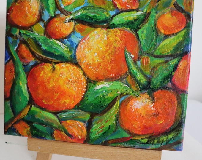 Original Apple Oil Painting, 10x8 Colorful Fruit Art on Canvas