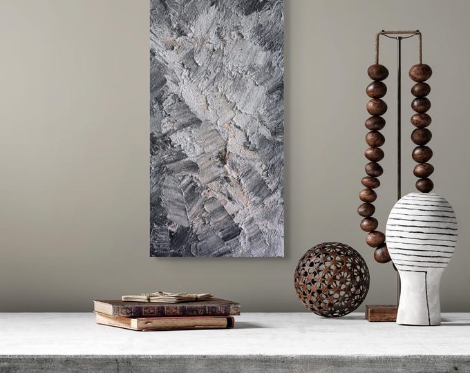 Textured Gray Abstract Painting | Wabi Sabi Wall Art, Sand Pigment Canvas