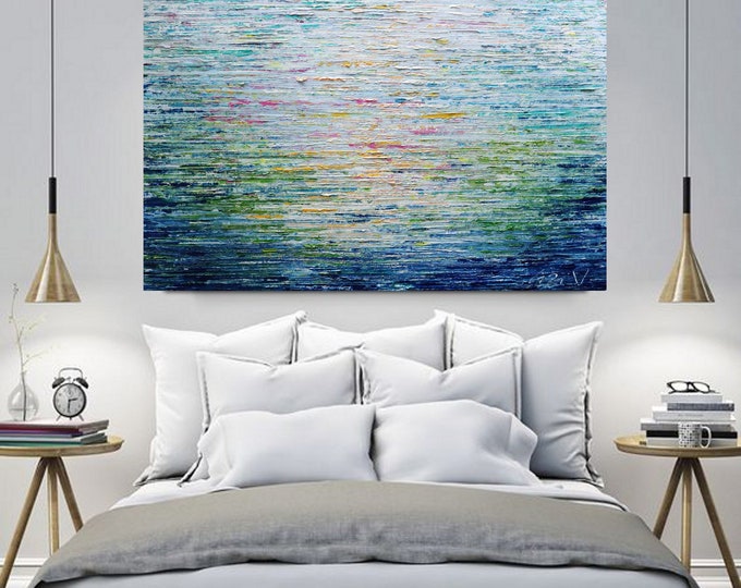 Ocean Water Mist Abstract Painting: Textured Modern Wall Art