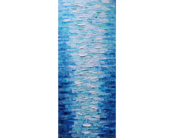 Blue Sky Ocean Waves Painting 10x30 Original Coastal Abstract Textured Art Signed COA