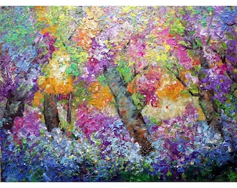 Birch Trees Blooming Flowers A Glorious SPRING Day in the Park Lilacs Original Oil Painting by Luiza Vizoli LARGE Landscape Canvas