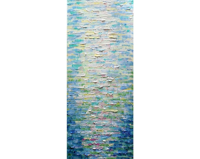 Summer Vibes Abstract Original Painting on Canvas by Luiza Vizoli — Vertical Textured Art, Yellow Rose Pink Blue Green, Ready to Ship