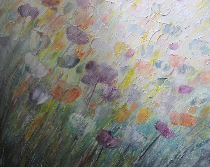 Original Abstract Floral Painting – Large Textured Wildflower Wall Art 36x36