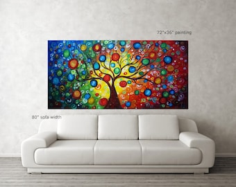 72x36  XXL HUGE Painting Seasons of Joy Extra Large Canvas Ready to Hang Landscape Colorful Tree of Life