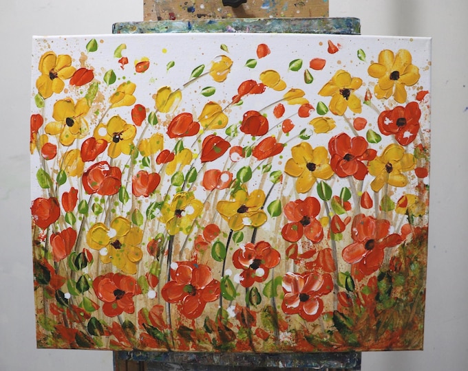 Yellow Orange Wildflowers, 20x16 canvas, Original Painting