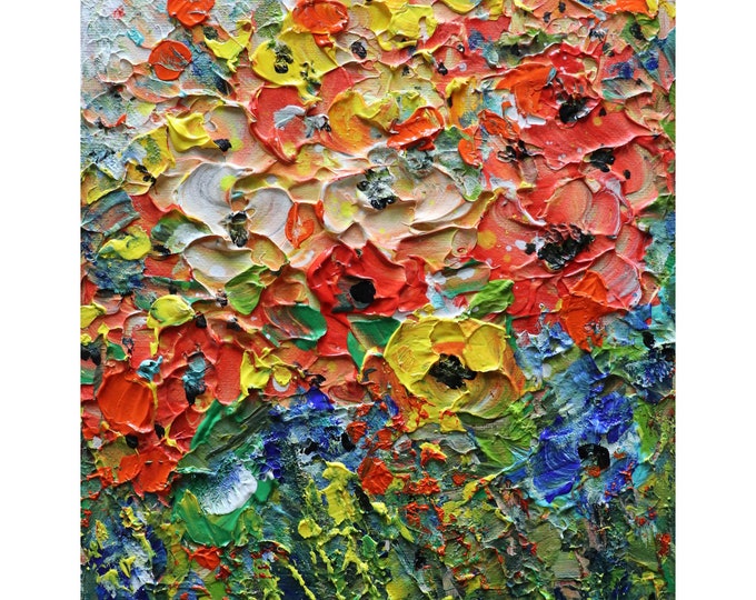 Wildflowers Colorful Summer Flowers Original Oil Painting on Canvas