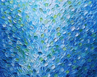 Running Water Ocean Drops – Textured Seascape Painting Large Canvas