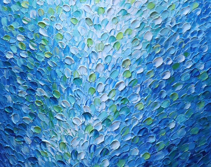Running Water Ocean Drops – Textured Seascape Painting Large Canvas