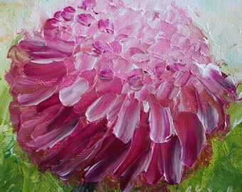 Pink Hydrangea Painting, 5x5 Oil on Canvas Panel, Original Signed Art