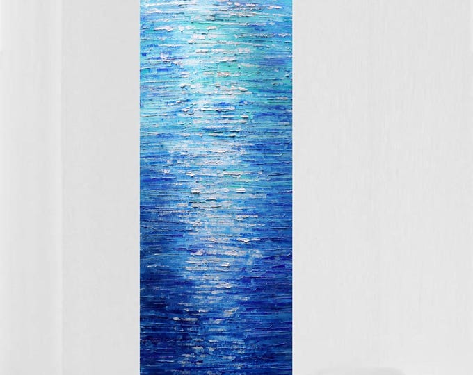Abstract Ocean Painting: Palette Knife Seascape Art, 18x50 Inches