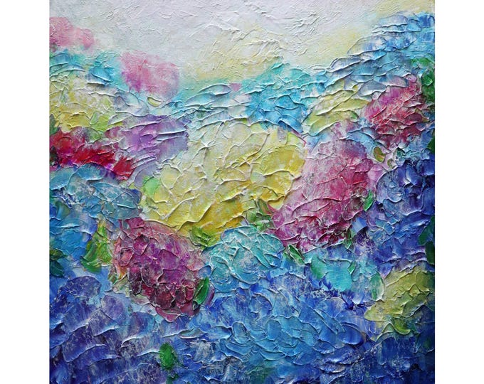 Hydrangeas in Bloom: A Pastel Sea of Flowers, Original Impasto Painting Signed