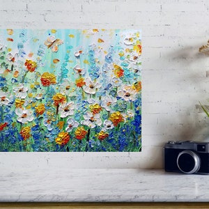 Summer Colors Daisy Wildflowers and Butterflies Impasto Oil Original Painting Art by Luiza Vizoli image 4