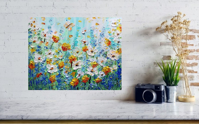 Summer Colors Daisy Wildflowers and Butterflies Impasto Oil Original Painting Art by Luiza Vizoli image 4