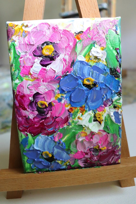 Original Oil Painting From Artist Studio, Zinnia Colorful