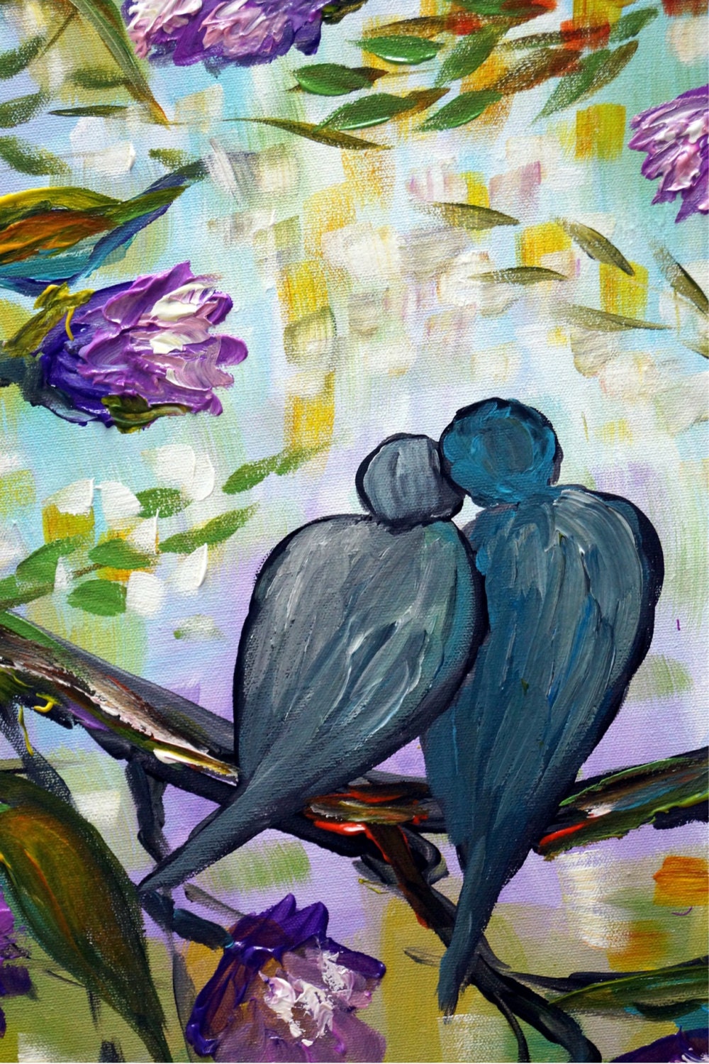 Love Is In The Air Original Abstract Birds Flowers Spring Romance Painting By Luiza Vizoli