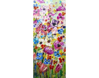 Original Floral Oil Painting: Tall Vertical Abstract Wall Art