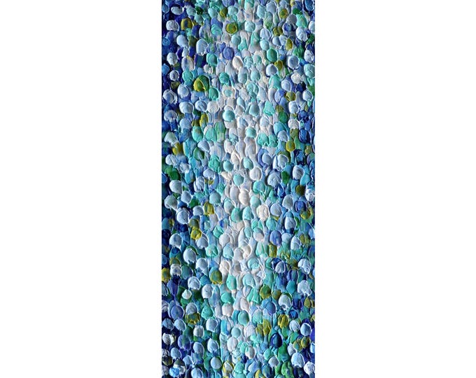 Ocean art painting, textured modern seascape in aqua blue green, vertical canvas, original oil & acrylic water drop artwork, marine decor