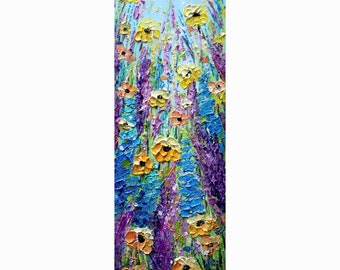 Bluebonnet Lavender Impasto Oil Painting: Spring Floral Art on Vertical Canvas