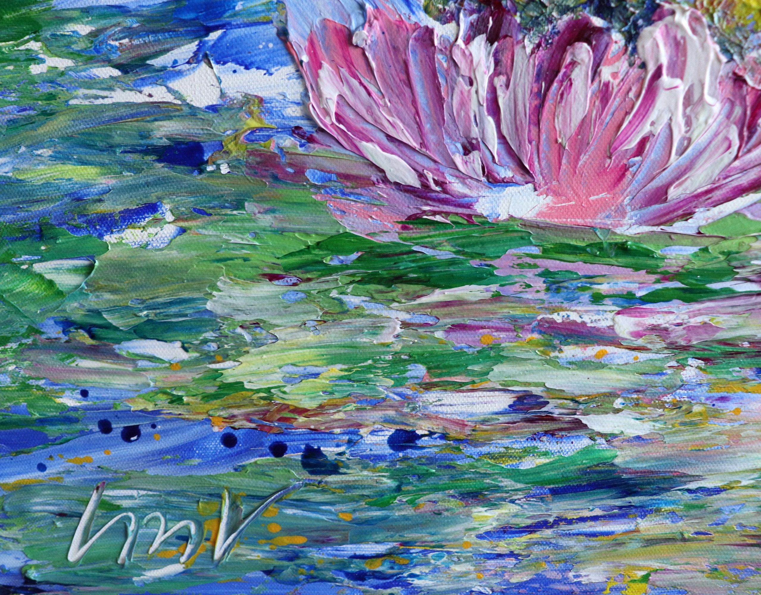 Water Lilies Original Oil Painting Variation Water Colors Abstract Art