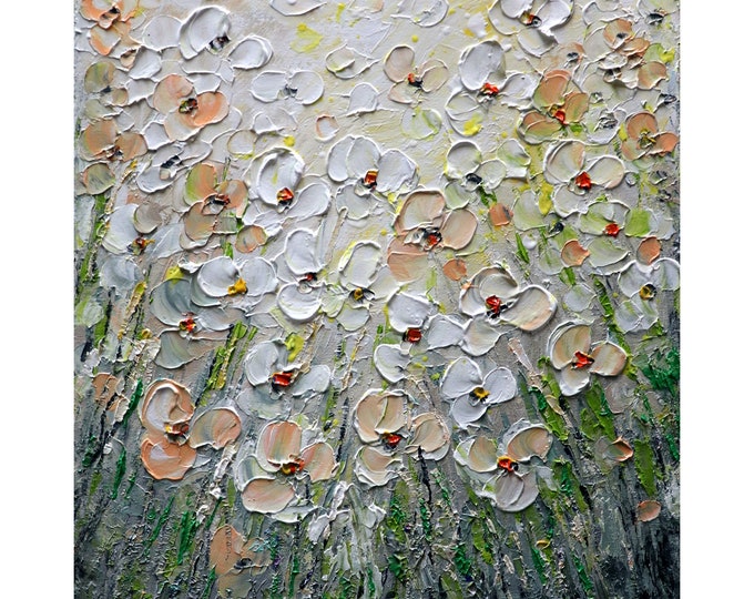 Daisy Abstract Wildflowers Oil Painting Original Art on Canvas Large Vertical Tall Artwork by Luiza Vizoli