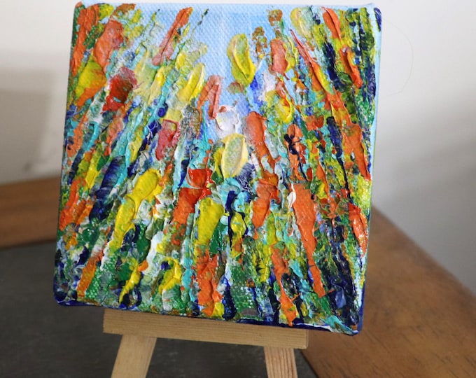 Original Abstract Painting 4x4 Acrylic on Canvas Colorful Small Wall Art