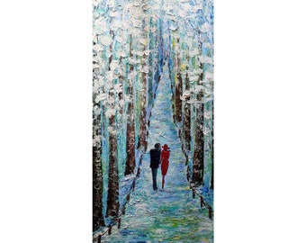 Winter ROMANCE Painting Original Oil on Canvas Romance Landscape Artwork on Large Canvas by Luiza Vizoli