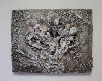 Neutral Textured Floral Collage Art, Wabi Sabi Wall Decor, Japandi Organic Minimalist Sculpture Painting