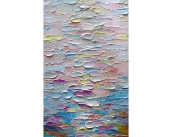 Textured Beach Painting: Pastel Colors, Modern Vertical Canvas Art