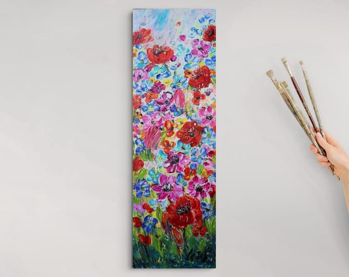 Wildflower Celebration Original Floral Painting 12x36 Colorful Garden Art