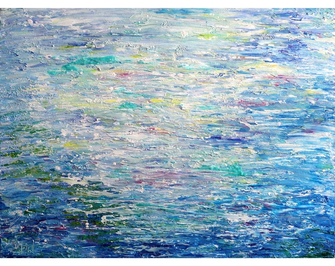 WATER Reflections, Colorful Artwork, Coastal Abstract, Beach Water Painting, Original Oil, Minimalism Art