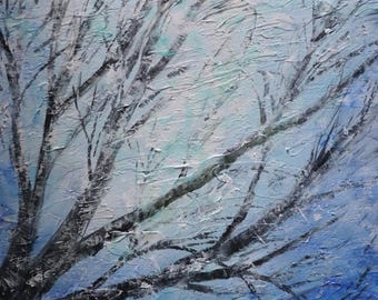 Winter Tree Oil Painting: 16x20 Gallery-Wrapped Canvas, Palette Knife Texture