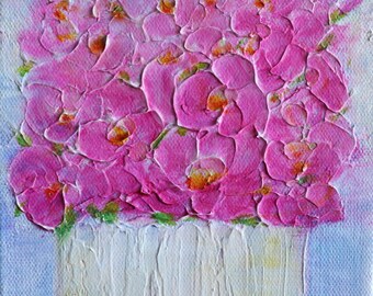 Pink Flowers Bouquet in Vase – Original Oil Painting on Canvas