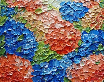 Impasto Hydrangea Oil Painting: Textured Floral Landscape on Canvas