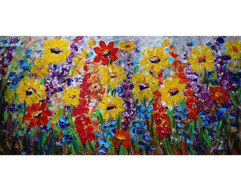 Summer Floral Painting Modern Original Large Artwork Rhapsody of Flowers by Luiza Vizoli