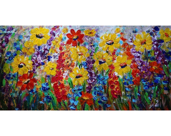 Summer Floral Painting Modern Original Large Artwork Rhapsody of Flowers by Luiza Vizoli