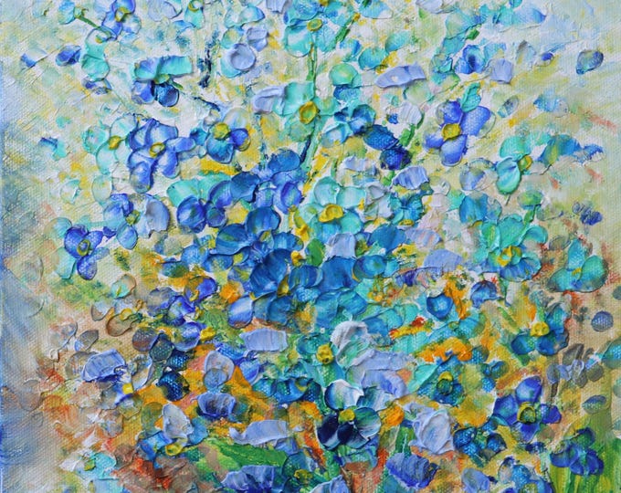 Wild Flower Artwork,  Forget Me Not Flowers  Oil Impressionism Canvas, Abstract Contemporary Art, Impressionism Oil Colorful Canvas