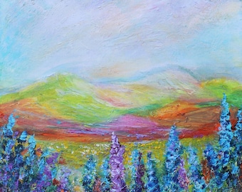 Wildflower Meadow Landscape Painting 18x24 Original Farmhouse Cottage Art
