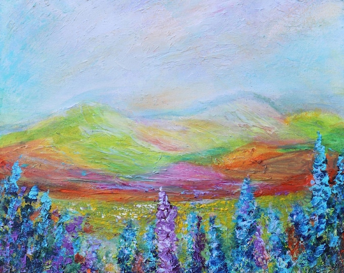 Wildflower Meadow Landscape Painting 18x24 Original Farmhouse Cottage Art