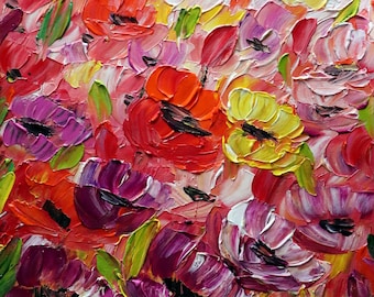 Sea of Flowers Colorful Summer PETALS Original Oil Painting Wildflowers Vertical