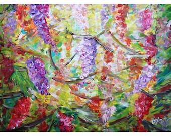 Custom Vineyard Abstract Painting, Colorful Grapes Wall Art, Large Impressionist Wine Country Canvas by Luiza Vizoli