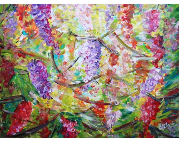 Custom Vineyard Abstract Painting, Colorful Grapes Wall Art, Large Impressionist Wine Country Canvas by Luiza Vizoli
