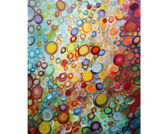 When the Rain is Colorful: Abstract Whimsical Art by Luiza Vizoli, Colorful Rainbows Circles Folk Art
